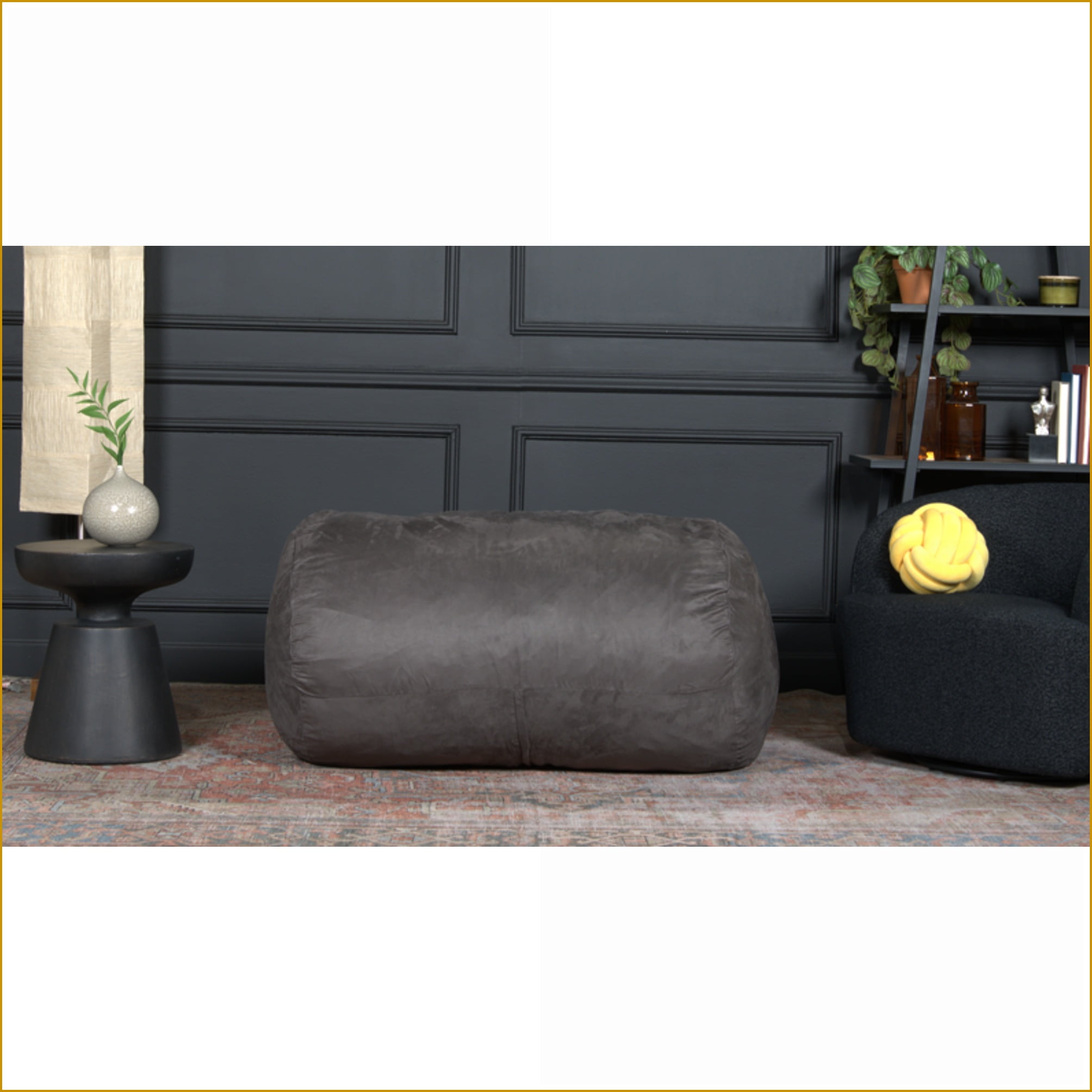 Michael 4-Foot Cylindrical Bean Bag Chair for Adults – Soft Suede, Charcoal | Polyester