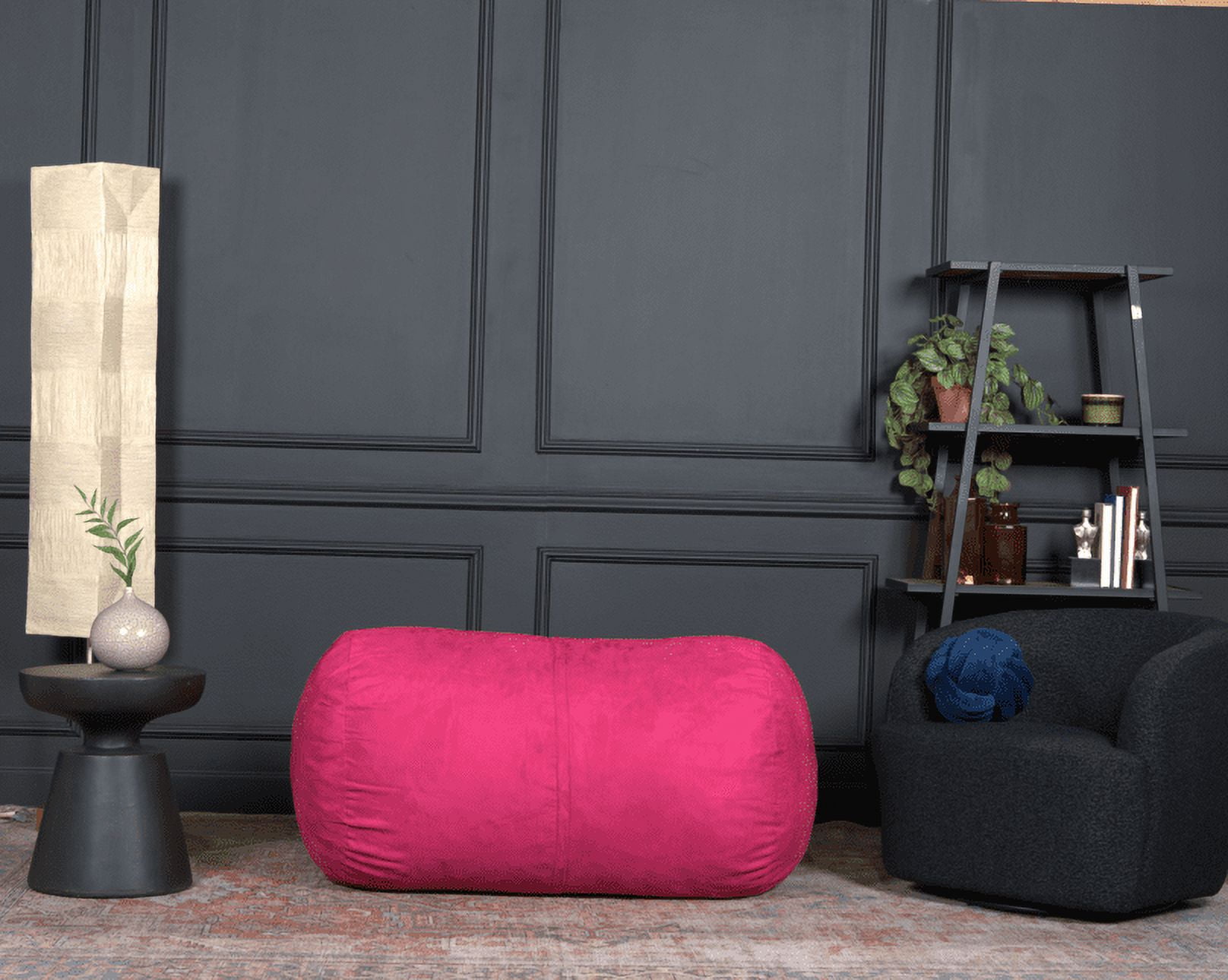 Michael 4ft Cylindrical Suede Bean Bag Chair - Foam Filled Relaxation for Teens, Adults - Cozy, Fuchsia