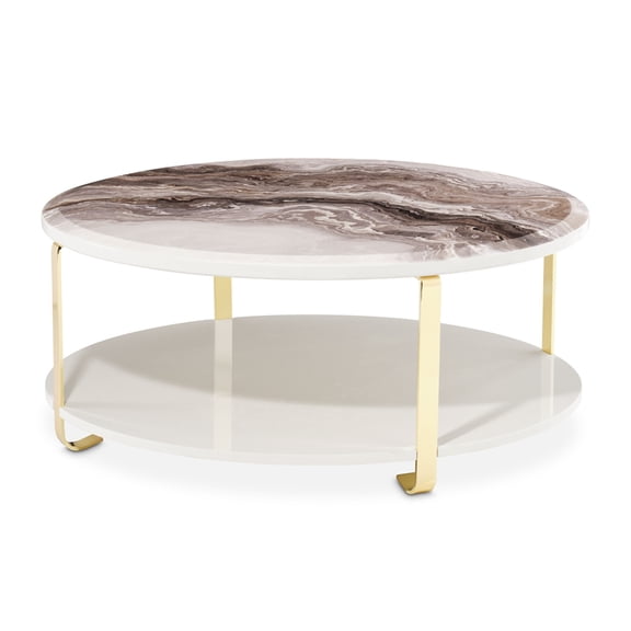 Michael Amini Ariana Faux-Marble Cocktail Table - White/Gold