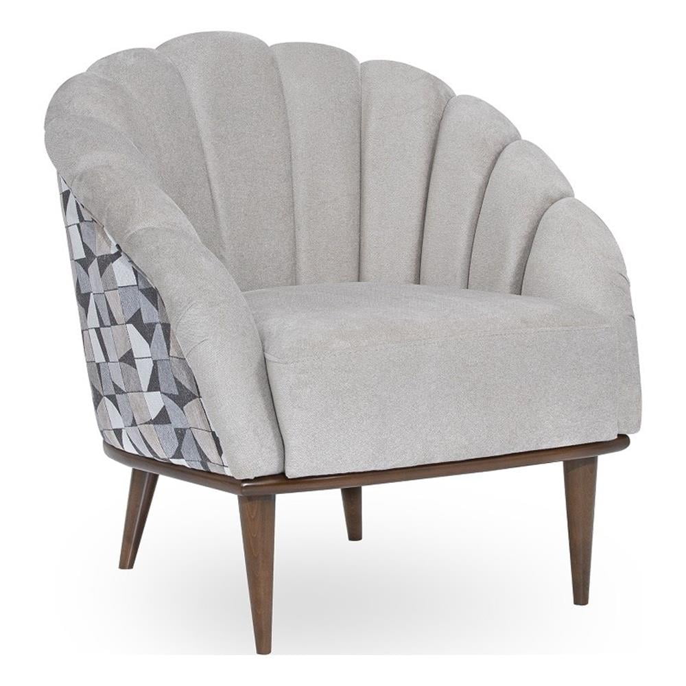 Contemporary Gray Geometric Chenille Accent Chair with Warm Walnut Frame