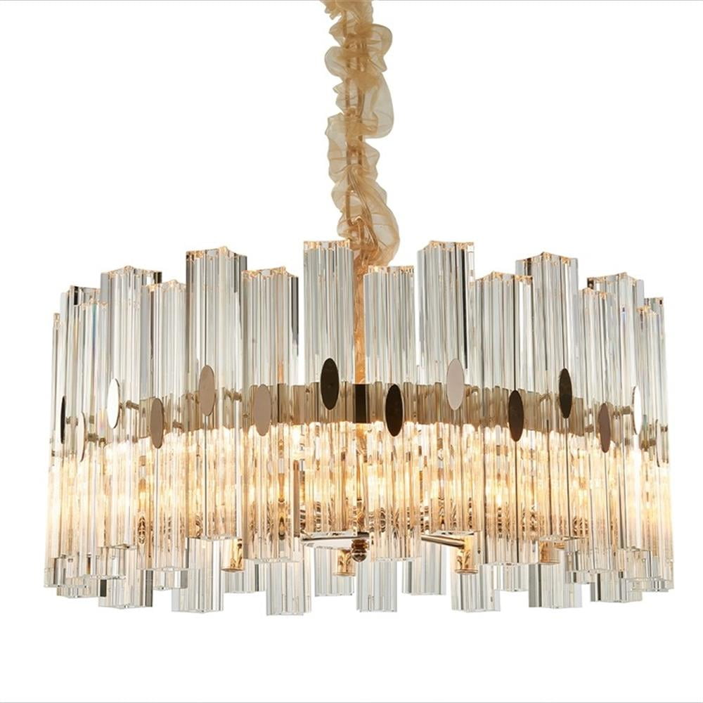Gold and Clear Crystal Drum Chandelier with 10 Lights