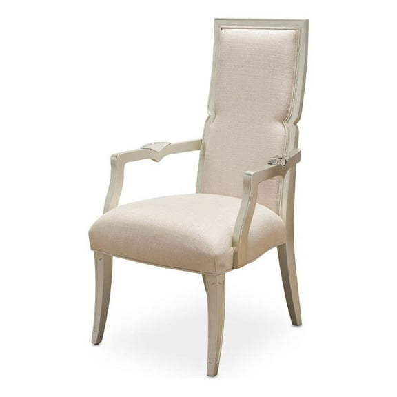 Michael Amini Camden Court 19" Wood/Linen Fabric Dining Arm Chair in Pearl Ivory