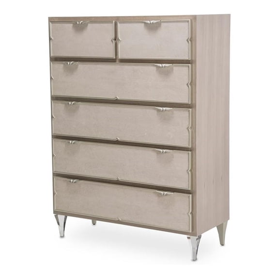 Michael Amini Camden Court 6-Drawer Wood Chest in Ivory Pearl & Taupe
