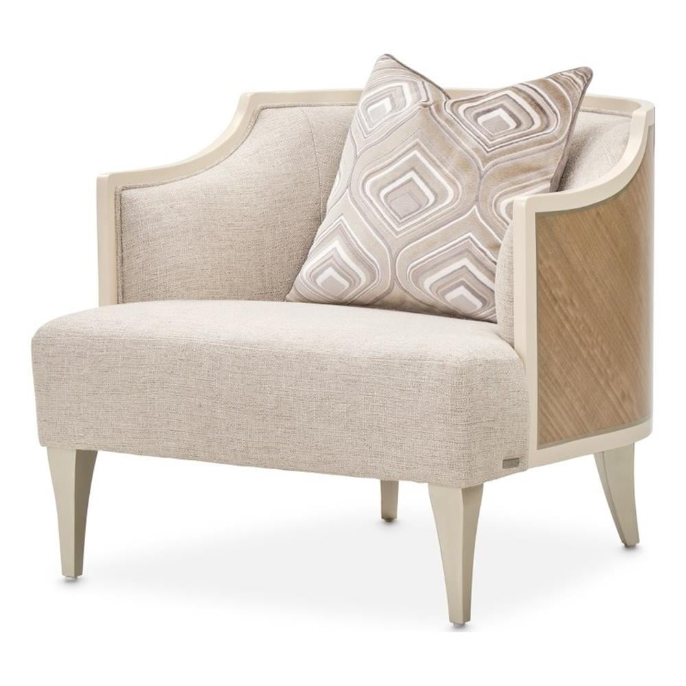 Elegant Beige Faux Raw Silk Accent Chair with Platinum Trim