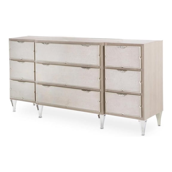 Michael Amini Camden Court Contemporary Wood Dresser in Ivory Pearl & Taupe