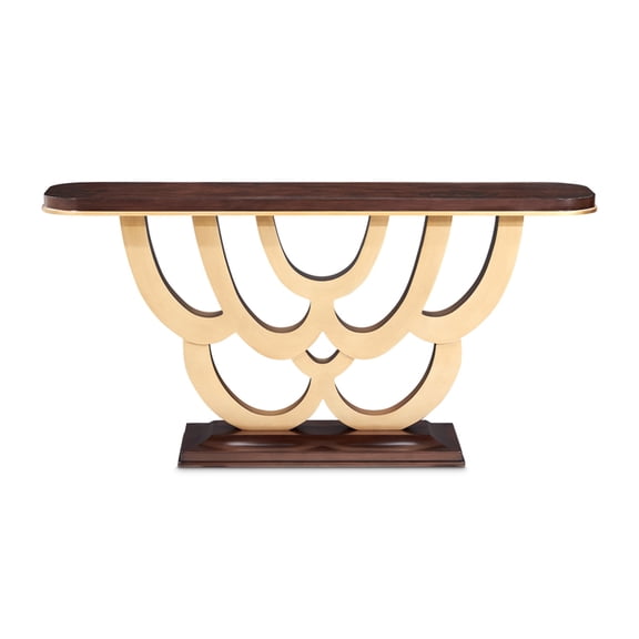 Michael Amini Camellia Field Console Table in Warm Pecan