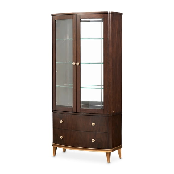 Michael Amini Camellia Field Display Cabinet in Warm Pecan