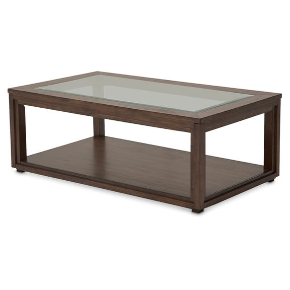 Michael Amini Carrollton Rectangular Wood & Glass Coffee Table in Rustic Brown