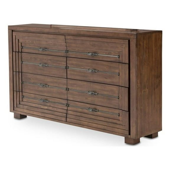 Michael Amini Carrollton Spruce Solids Wood Dresser in Rustic Ranch Brown