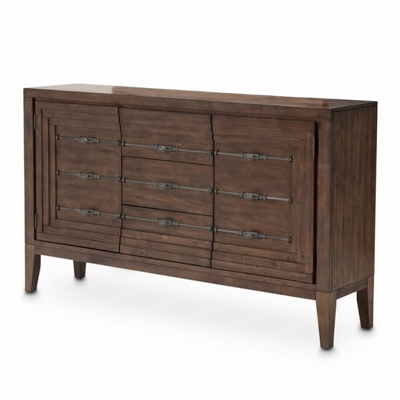 Michael Amini Carrollton Spruce Solids Wood Sideboard in Rustic Ranch Brown