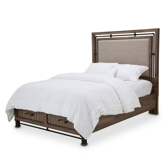 Michael Amini Crossings King Panel Bed with Drawers - Brown