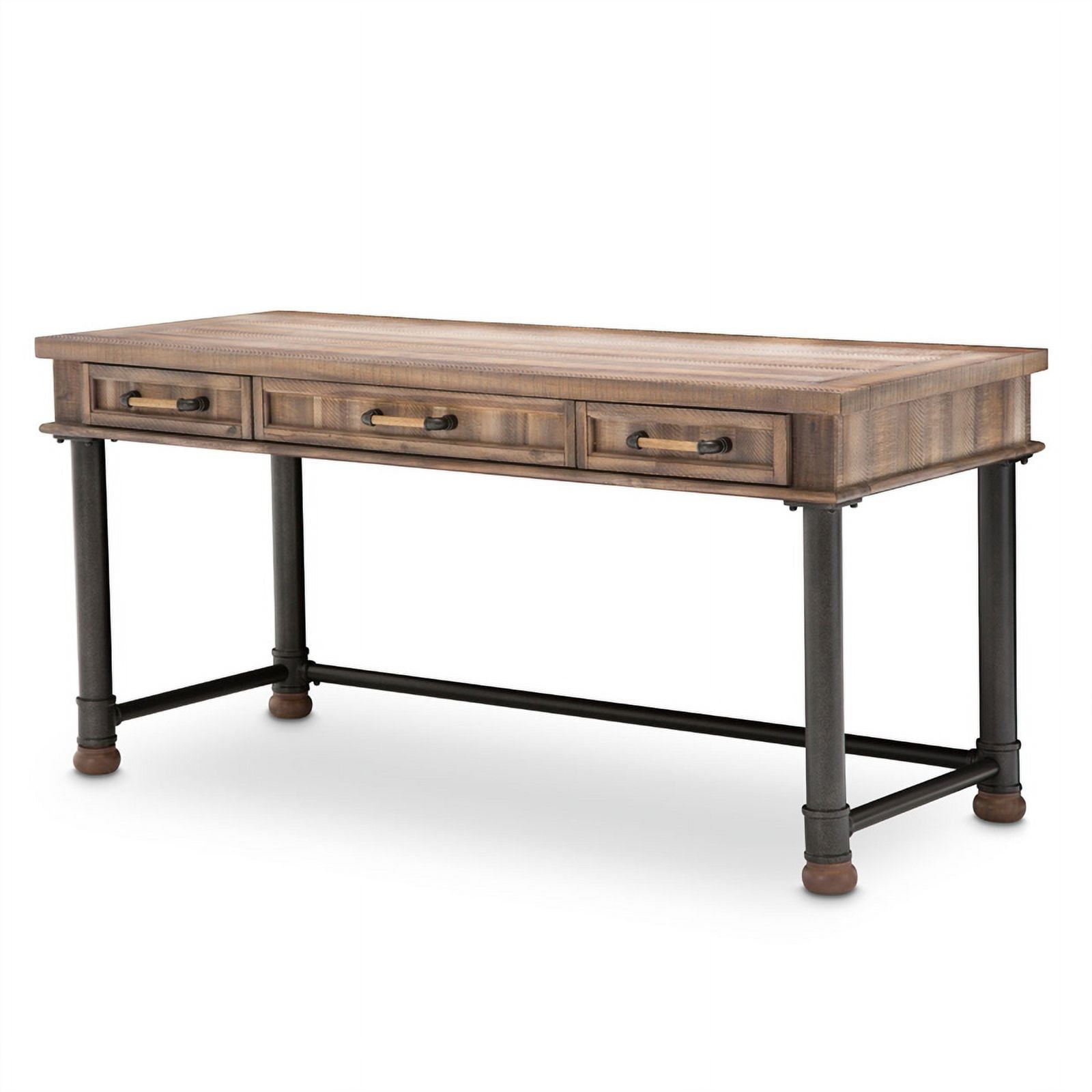 Reclaimed Barn Brown Acacia Wood Home Office Desk with Metal Accents