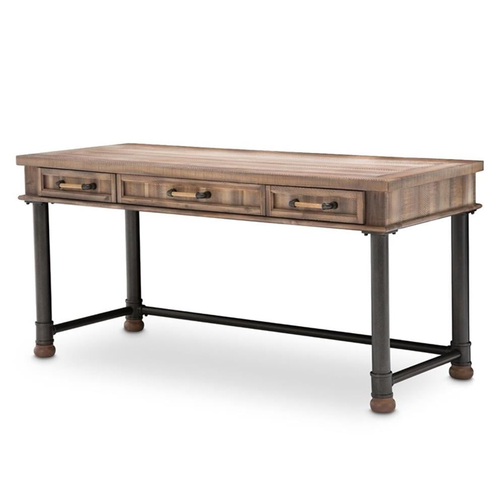 Reclaimed Barn Brown Acacia Wood Home Office Desk with Metal Accents