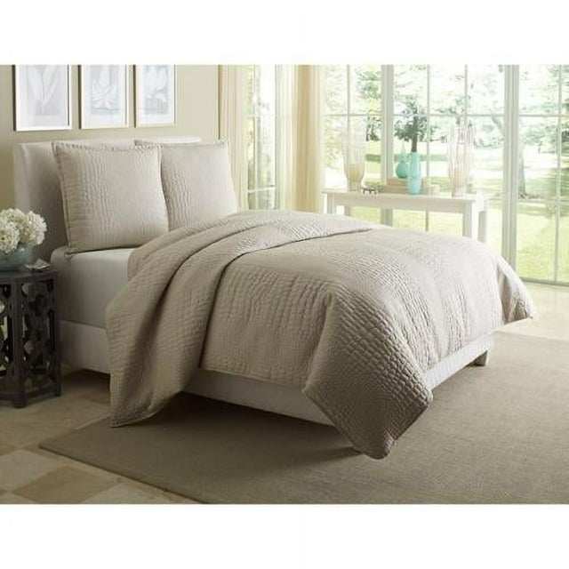 Michael Amini Dash 3-piece Pebble Pattern Fabric Queen Duvet Set in Natural