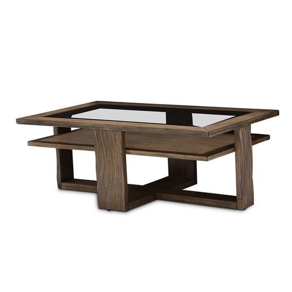 Michael Amini Del Mar Sound Wood & Glass Cocktail Table in Boardwalk Brown