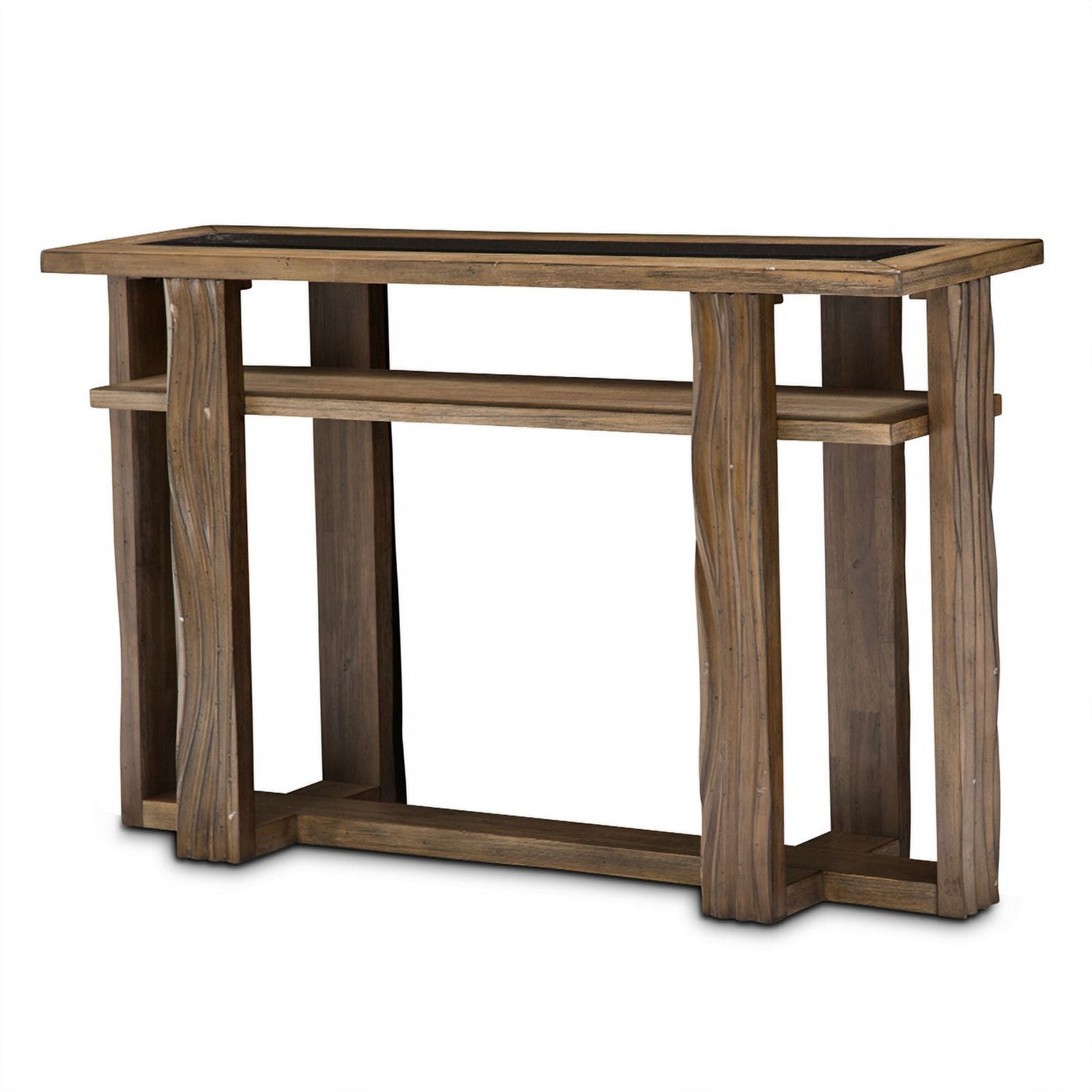 Boardwalk Brown 52'' Acacia Wood & Glass Console Table with Storage