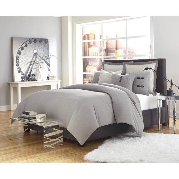 Michael Amini Fusion 7-piece Linen Blend Fabric Queen Duvet Set - Gray