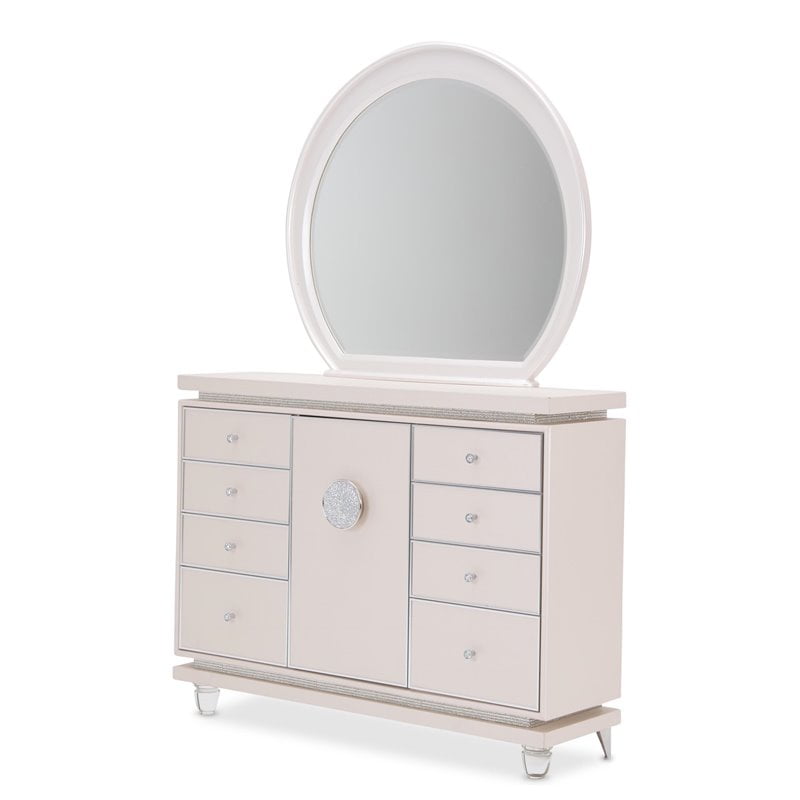 White Double Vertical Dresser with Mirror and Soft Close Drawer