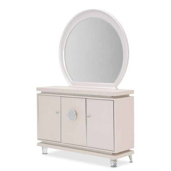 Michael Amini Glimmering Heights Wood & Metal Sideboard w/ Mirror in Ivory