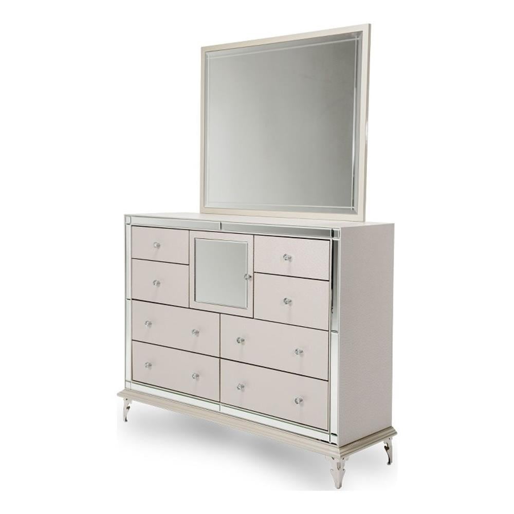 ivory dresser with mirror Sonya 6-Drawer Upholstered Bedroom Dresser with Mirror Ivory