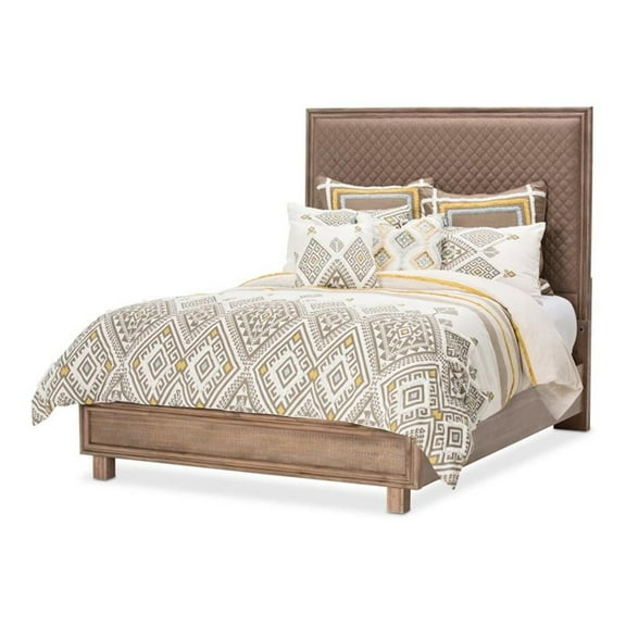 Michael Amini Hudson Ferry Wood Cal King Quilted Panel Bed in Bronze Brown