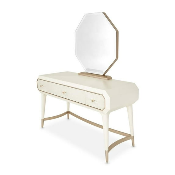 Michael Amini La Rachelle Vanity and Mirror Set in Champagne Ivory & Chardonnay