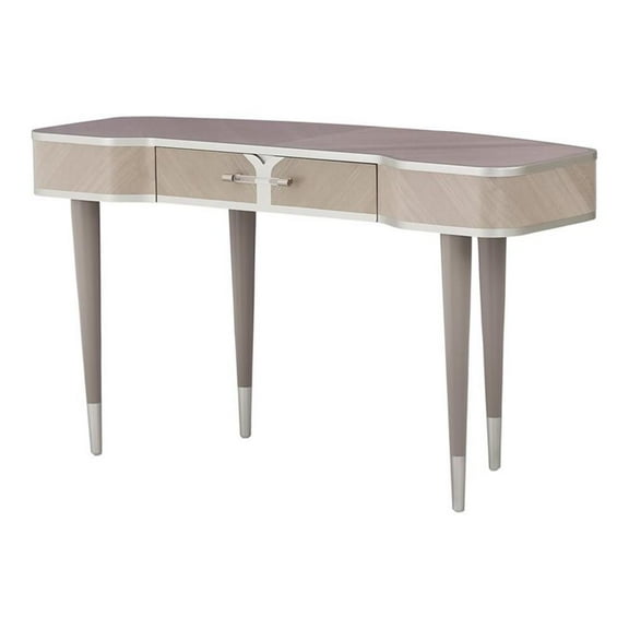 Michael Amini Lanterna Wood & Acrylic Vanity/Writing Desk in Silver Mist/Beige