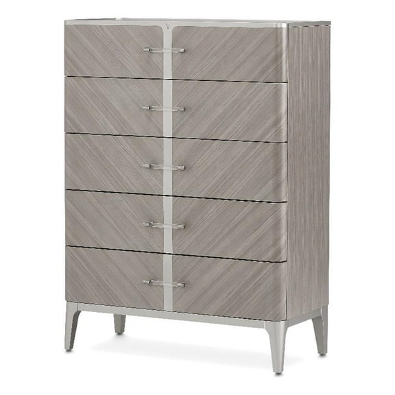 Michael Amini Lanterna Wood Highboy Chest in Silver Mist Finish