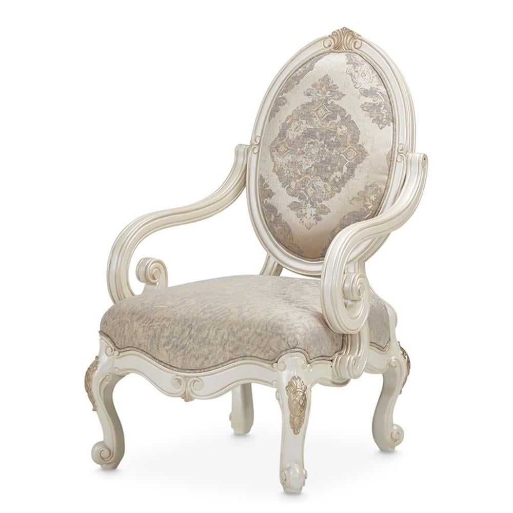 Elegant Beige Leather & Wood Handcrafted Traditional Accent Chair