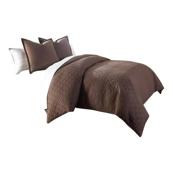 Michael Amini Leigh 3-piece Pebble Stitch Fabric King Duvet Set in Cocoa
