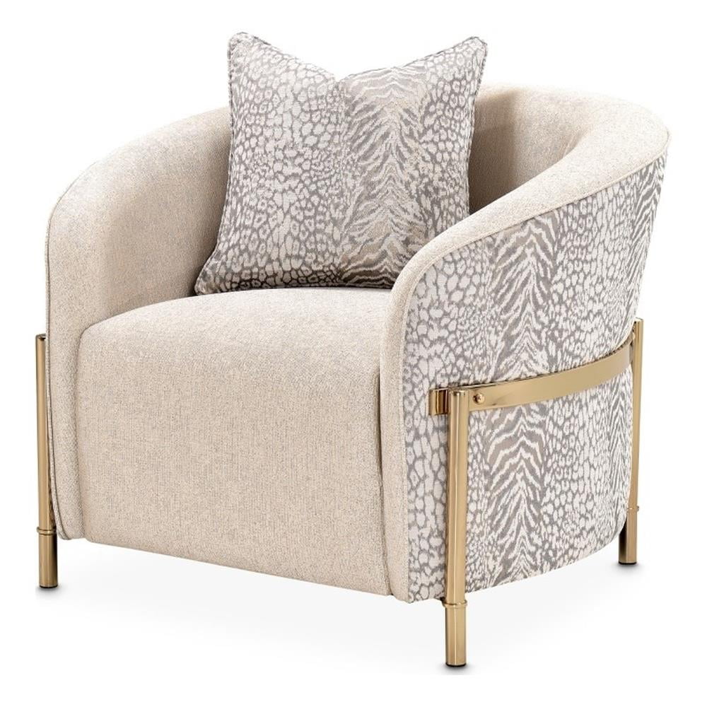 Lisbon Beige Animal Print Chenille Accent Chair with Gold Metal Frame