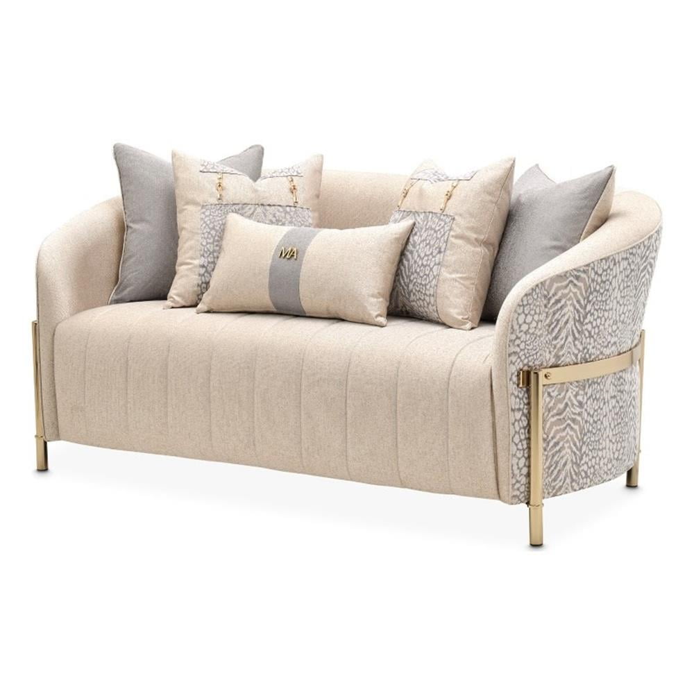 Lisbon 71'' Beige Chenille Loveseat with Brass Legs