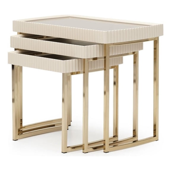 Michael Amini Lisbon Nesting Table - Set of 3 - Silken Matte Cream