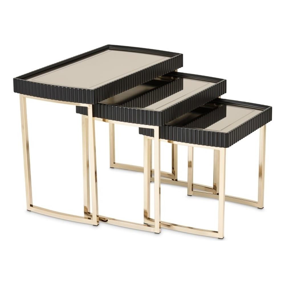 Black and Gold Mirrored Metal Nesting Tables Set
