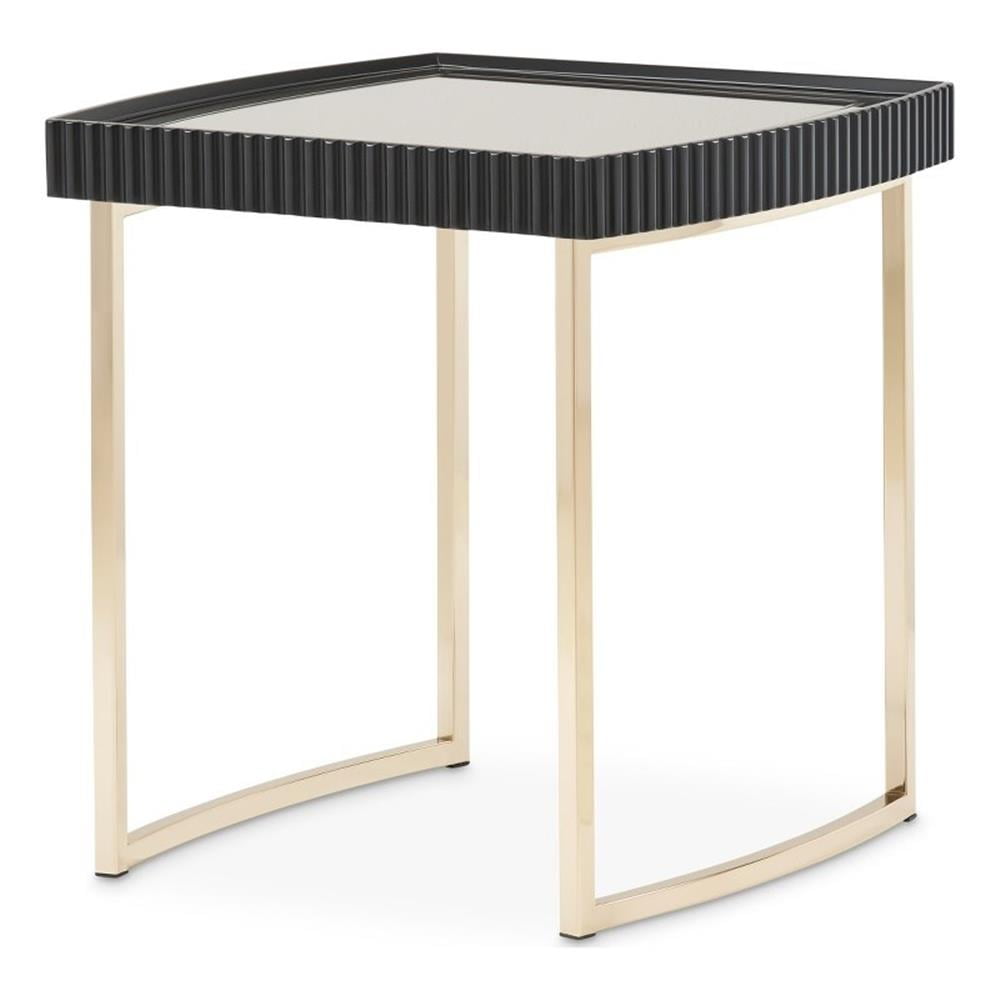 Silken Matte Black and Gold Mirrored Square Side Table