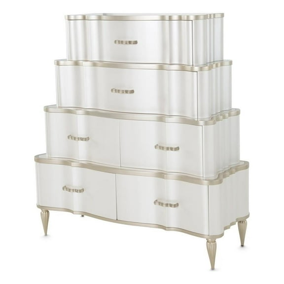 Michael Amini London Place 6-Drawer Tiered Chest - Creamy Pearl