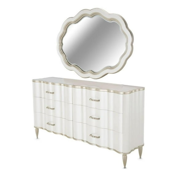 Michael Amini London Place Dresser with Mirror - Creamy Pearl