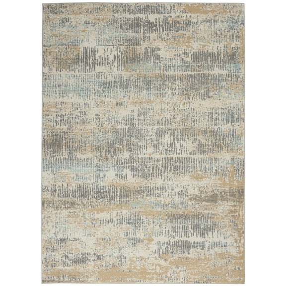 Michael Amini MA90 Uptown Abstract Area Rug 4' x 6' - Beige/Aqua - Rectangle