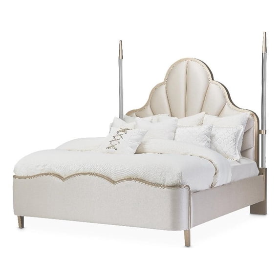 Michael Amini Malibu Crest Cal. King Scalloped Poster Bed - Porcelain/Chardonnay