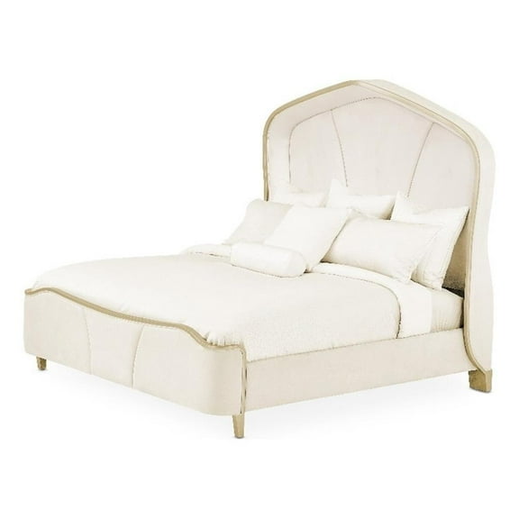 Michael Amini Malibu Crest Eastern King Curved Panel Bed - Doeskin/Chardonnay