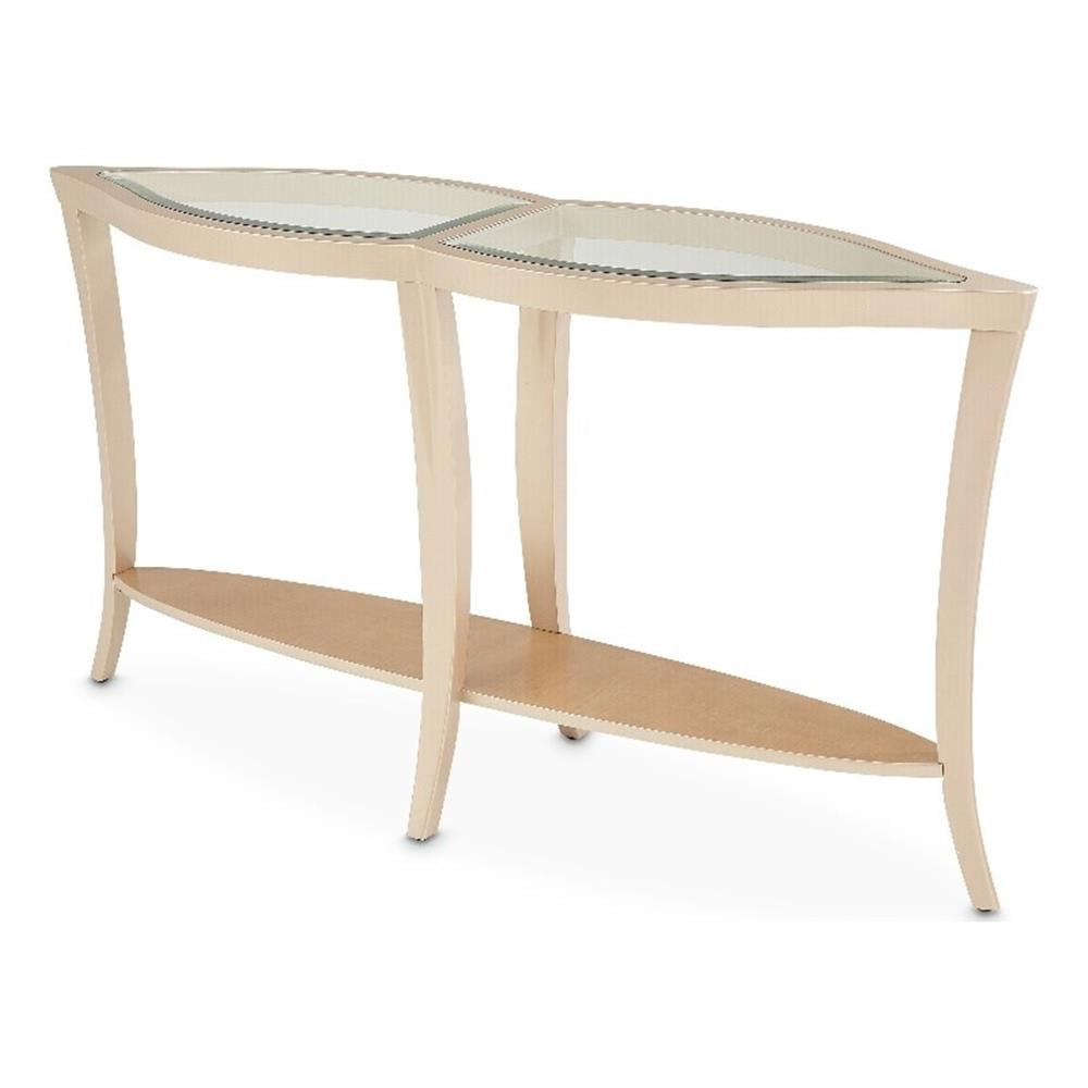 Chardonnay Maple Veneer Glass Top Console Table with Storage