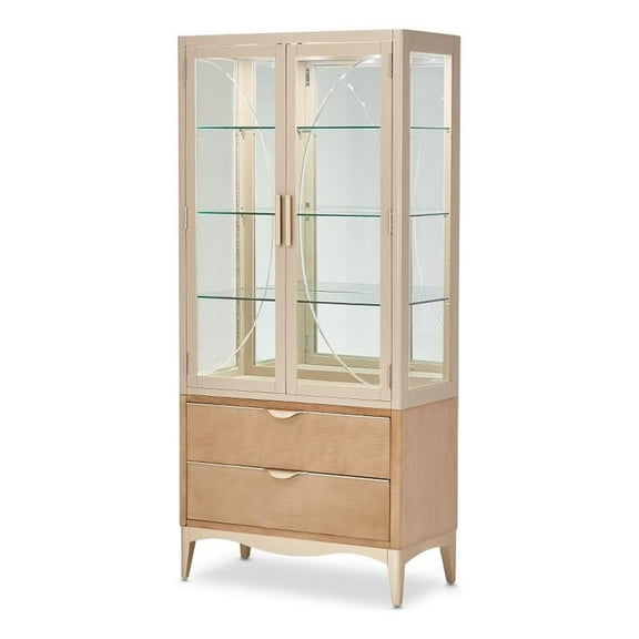 Michael Amini Malibu Crest Wood & Glass Display Cabinet - Chardonnay