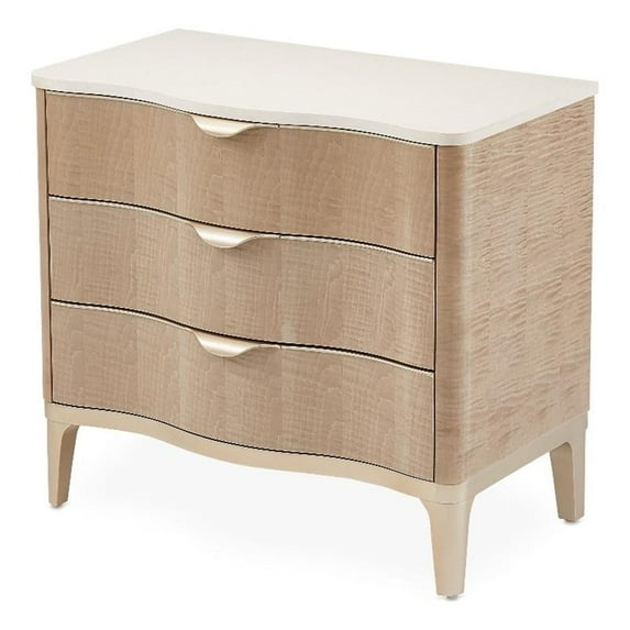 Michael Amini Malibu Crest Wood & Marble 3-Drawer Nightstand - Blush