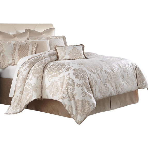 Michael Amini Marbella 8-piece Fabric Cal King Comforter Set in Ivory/Sand