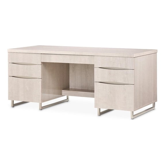 Michael Amini Marin 70"W 7-Drawer Stainless Steel & MDF Desk in Greige Beige