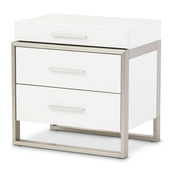 Michael Amini Marquee 3-Drawer Nightstand in Cloud White
