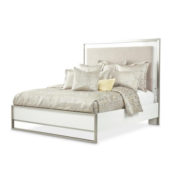 Michael Amini Marquee Modern Eastern King Panel Bed in Cloud White