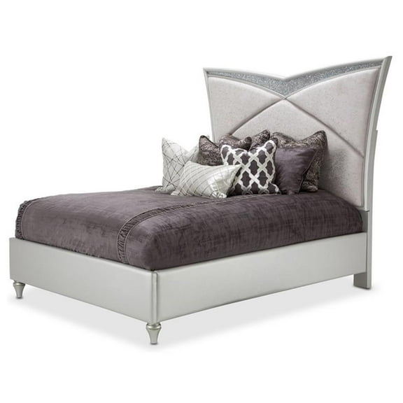 Michael Amini Melrose Plaza Eastern King Velvet Panel Bed in Dove Gray