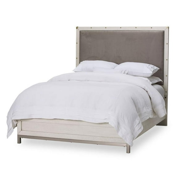 Michael Amini Menlo Station Eastern King Panel Bed in Ivory/Gray