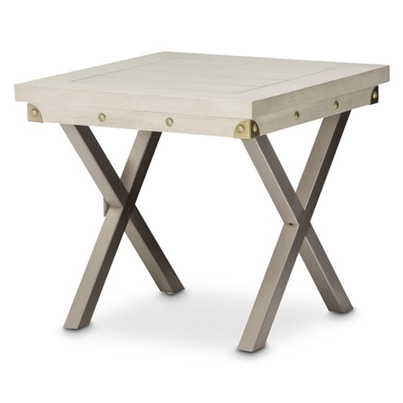 Michael Amini Menlo Station Wood & Metal End Table - Ivory